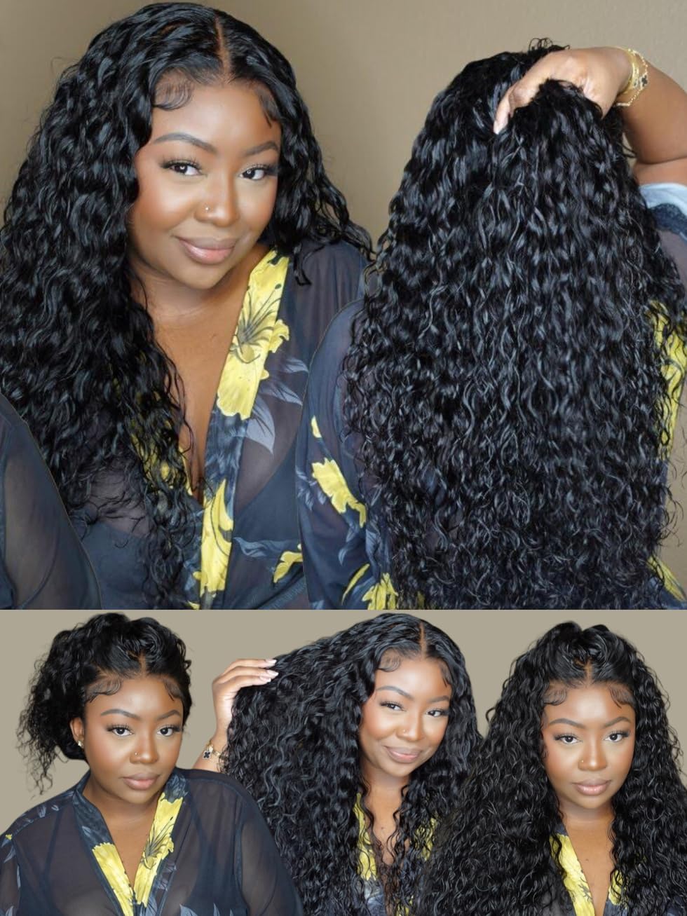UNICE Bye Bye Knots Glueless Wig Pre Plucked Pre Cut Water Wave 7x5 Lace Front Wigs Human Hair Wet and Wavy Put on and Go Glueless Human Hair Wig 150% Density 24 inch: UNICE Water Wave 7x5 Bye Bye Knots Lace Front Wigs Human Hair with Drawstring Pre Everything Glueless Wig Pre Plucked Pre Cut Bleached Knots Put on and Go Wig Natural Hairline 150% Density 18 inch