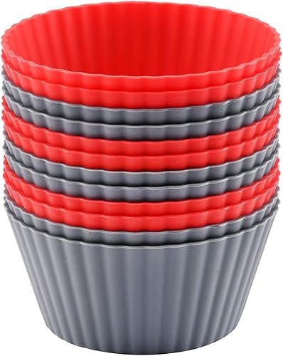 Paquete de 12 tazas reutilizables antiadherentes de silicona jumbo para hornear, forros para cupcakes y muffins, tamaño grande de 3.8 pulgadas,