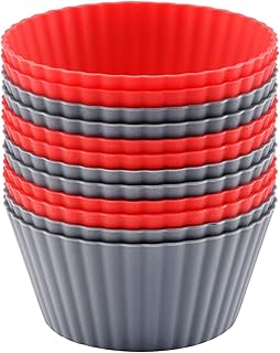 Mirenlife 12 Pack Reusable Nonstick Jumbo Silicone Baking Cups, Cupcake and Muffin Liners, 3.8 Inch Large Size, Red and Gr...