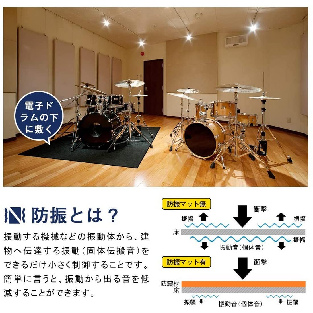 2枚】ピアノ ドラムマット 防音 マット 防音マット 防振 打鍵音 楽器