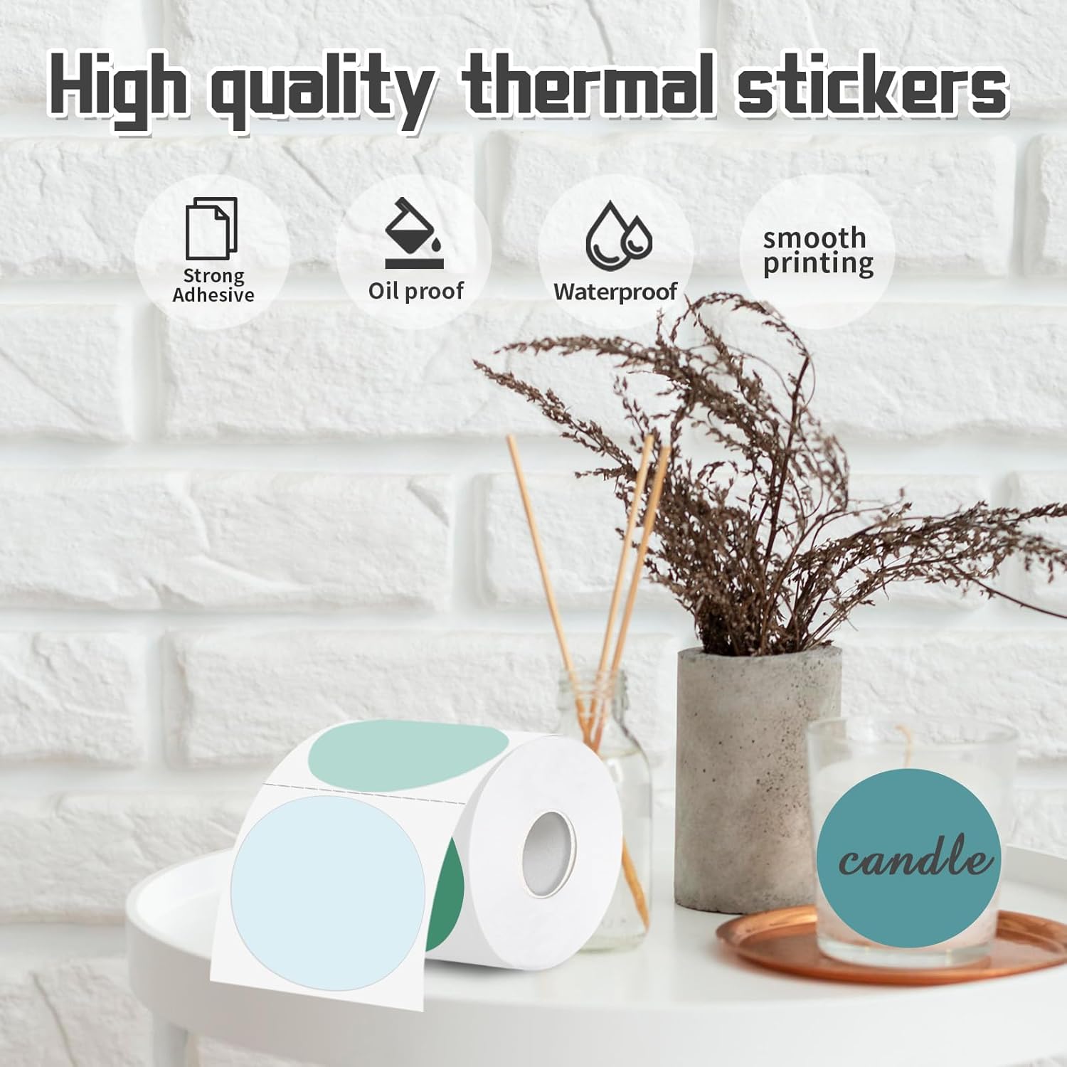 3 Inch Thermal Label,Green Round Thermal Printer Label,Waterproof Thermal Stickers for DIY Logo Design,Name Tag,Thanks Card 300 Labels/Roll (Green) - Image 4