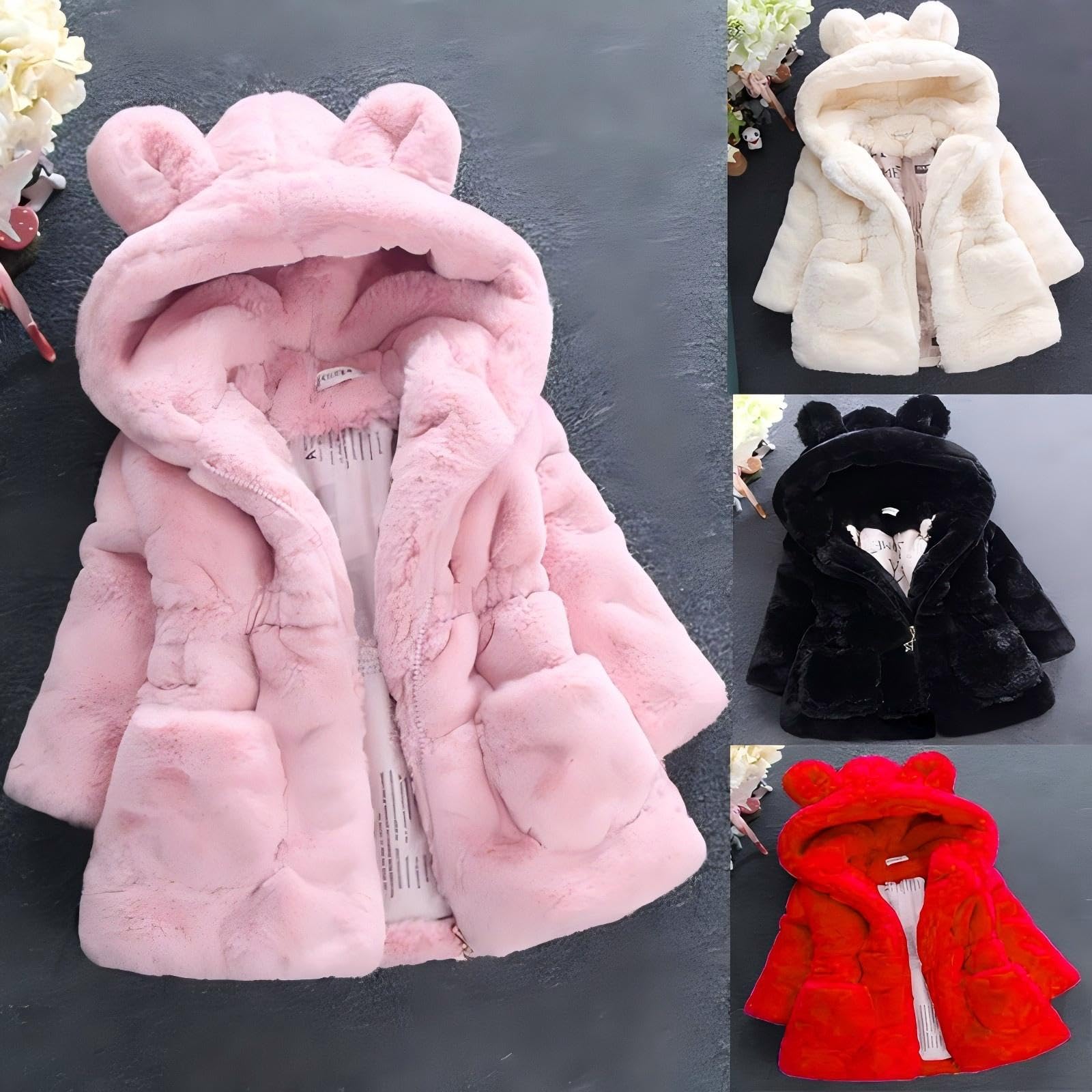 Manteau Fille Fausse Fourrure à Capuche Mignon Mode Chaud Epais Hooded Oerille de Lapin Enfant Bébé Veste Polaire Hiver Blouson 1-7 Ans