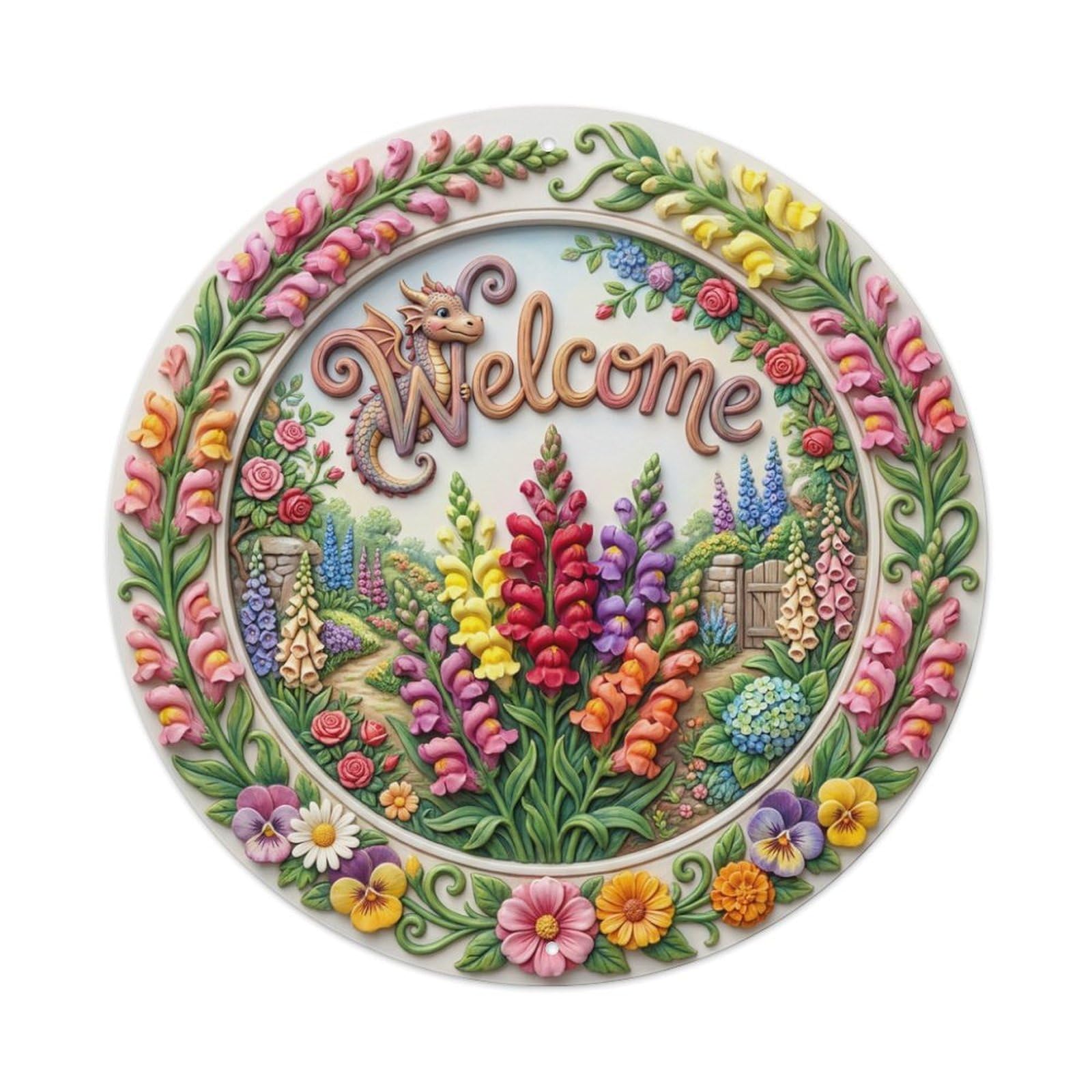 Metal Tin Sign Snapdragon Garden Welcome Dragon Blooms