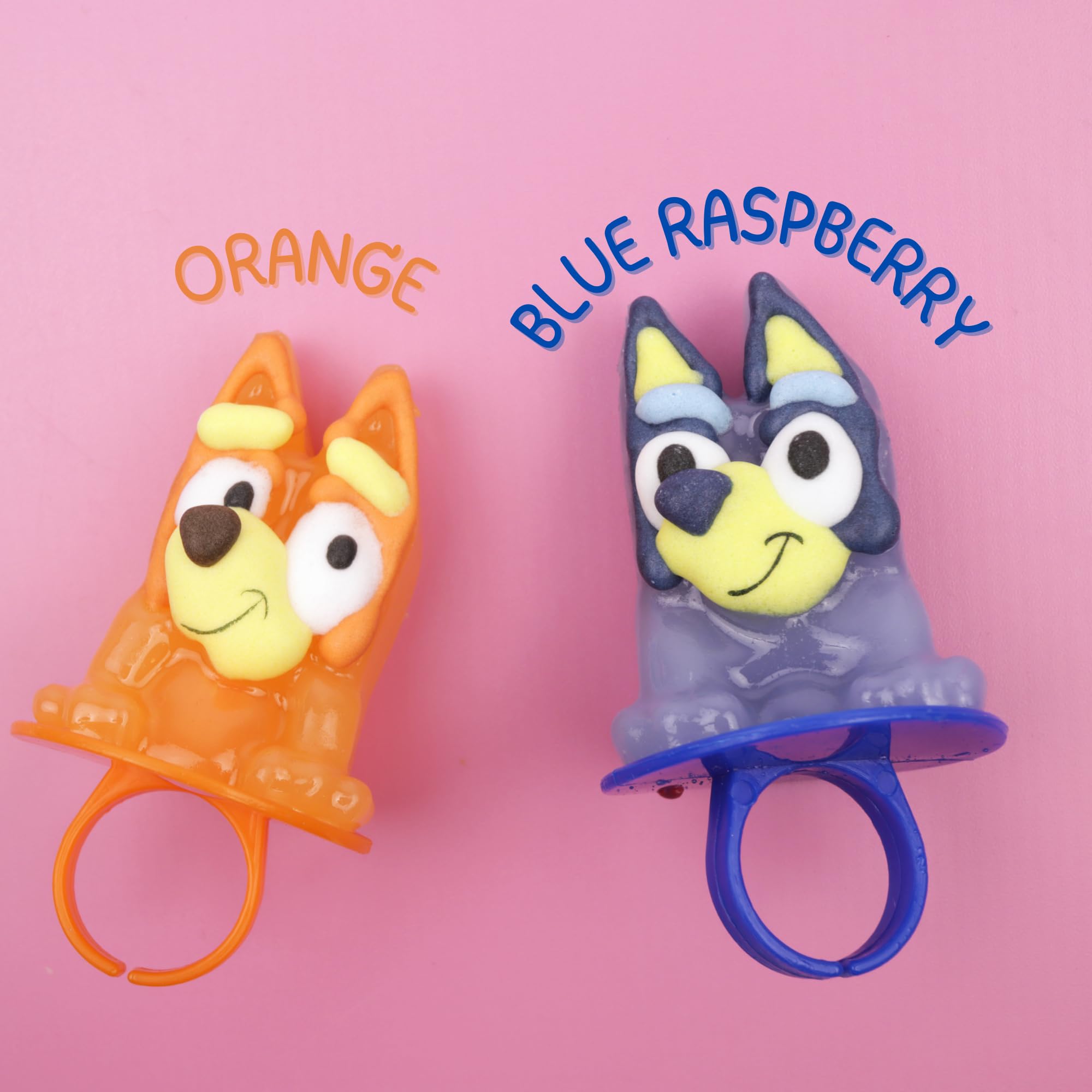 Galerie Bluey Lollipop Rings, Orange and Blue Raspberry Flavored, Individually Wrapped Party Favor Candy, Box of 18