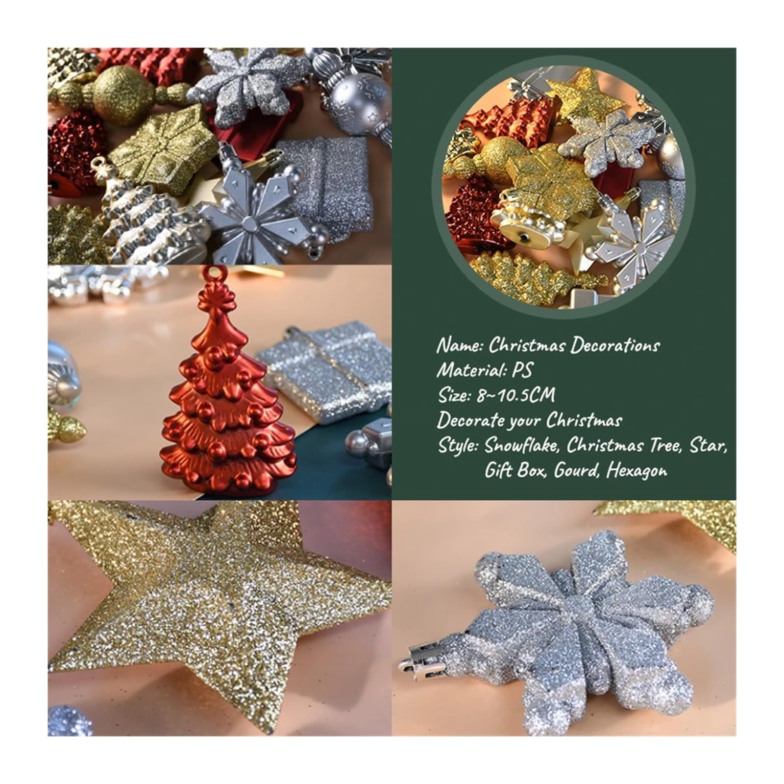 Weihnachtskugel-Ornamente, 6 Stück/Set, Weihnachtsbaum, goldene Kugel, goldene Weihnachtskugel, Neujahr, Weihnachten, Dekoration, Party-Ornament, Dekoration, Urlaubsdekoration (Größe 6 cm, 6 Stück)