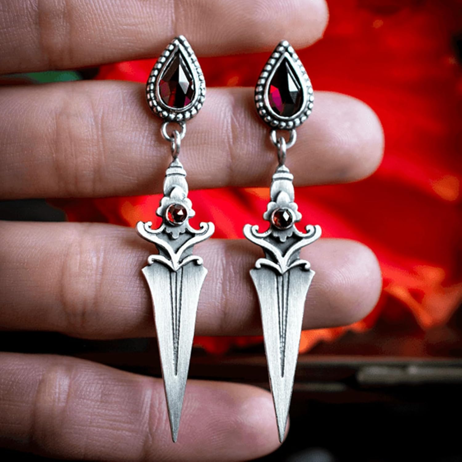 Sword Drop Dangle Earrings for Women, Vintage Created Ruby Dagger Tassel Dangling Earrings, Gothic Earrings Jewely - Image 5