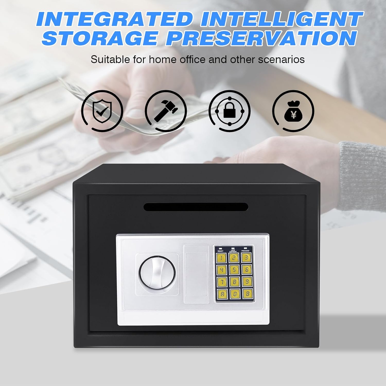 Security Fire Cabinet Personal Box,With Digital Pin Keypad Lock and Keys Safe Box/Black/16L