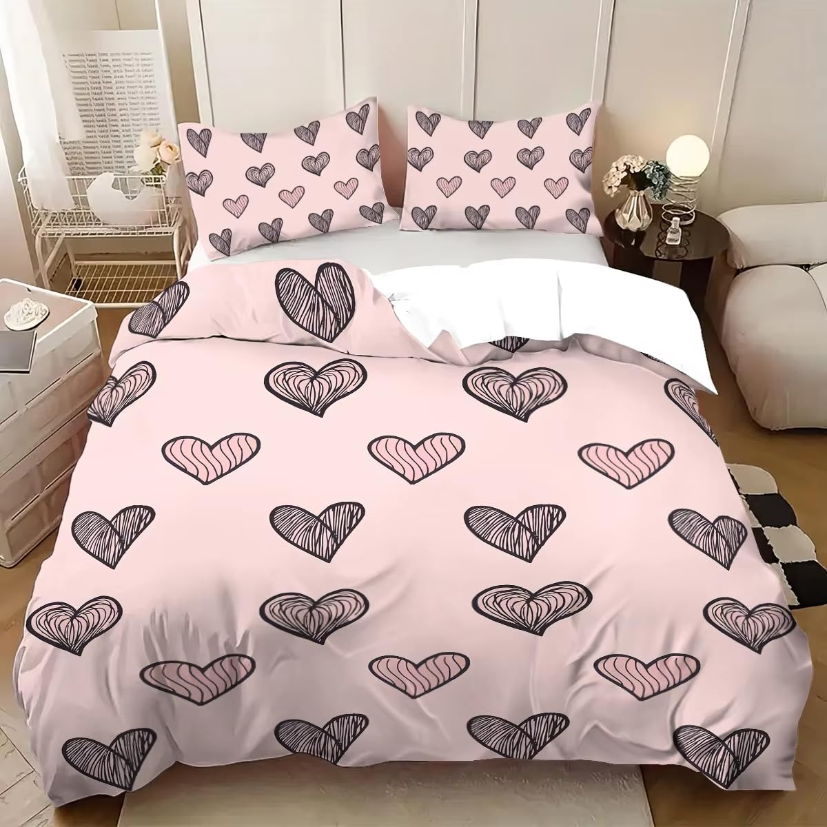 Housse de couette lavable en machine 240x260 grand lit rose