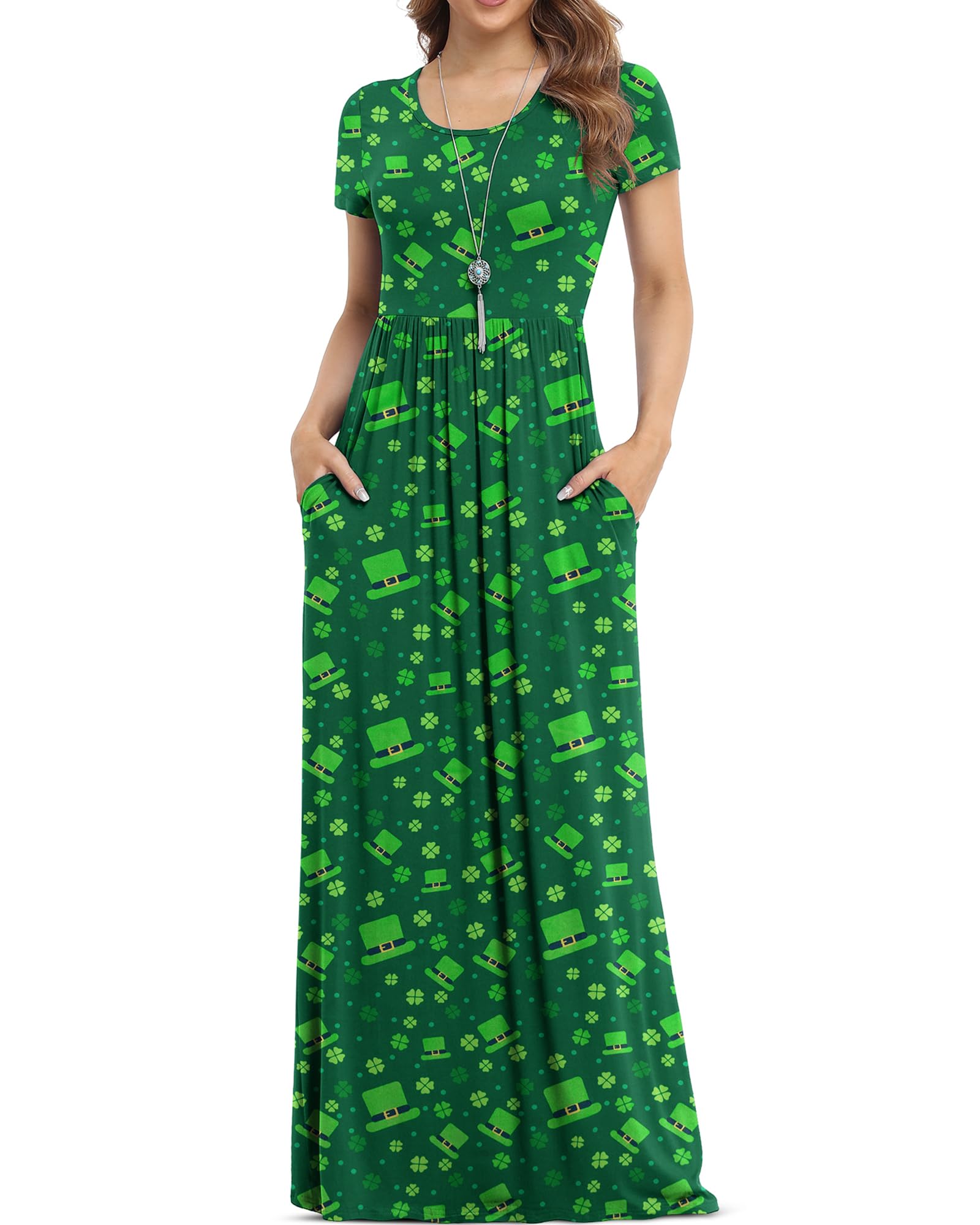 VIISHOW Women's Short Sleeve Loose Plain Maxi Dresses Casual Long Dresses with Pockets