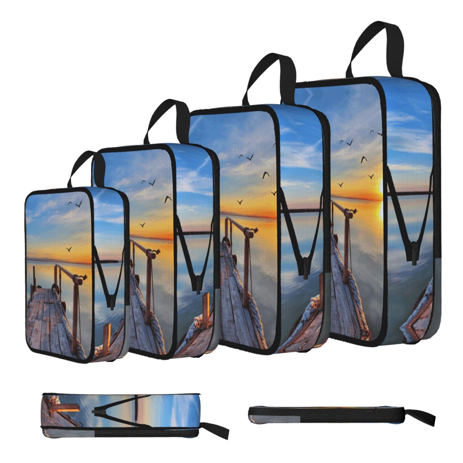 Sunset Scenery Print 4 Set Compression Packing Cubes For Suitcases,Expandable Storage Bags Organizers