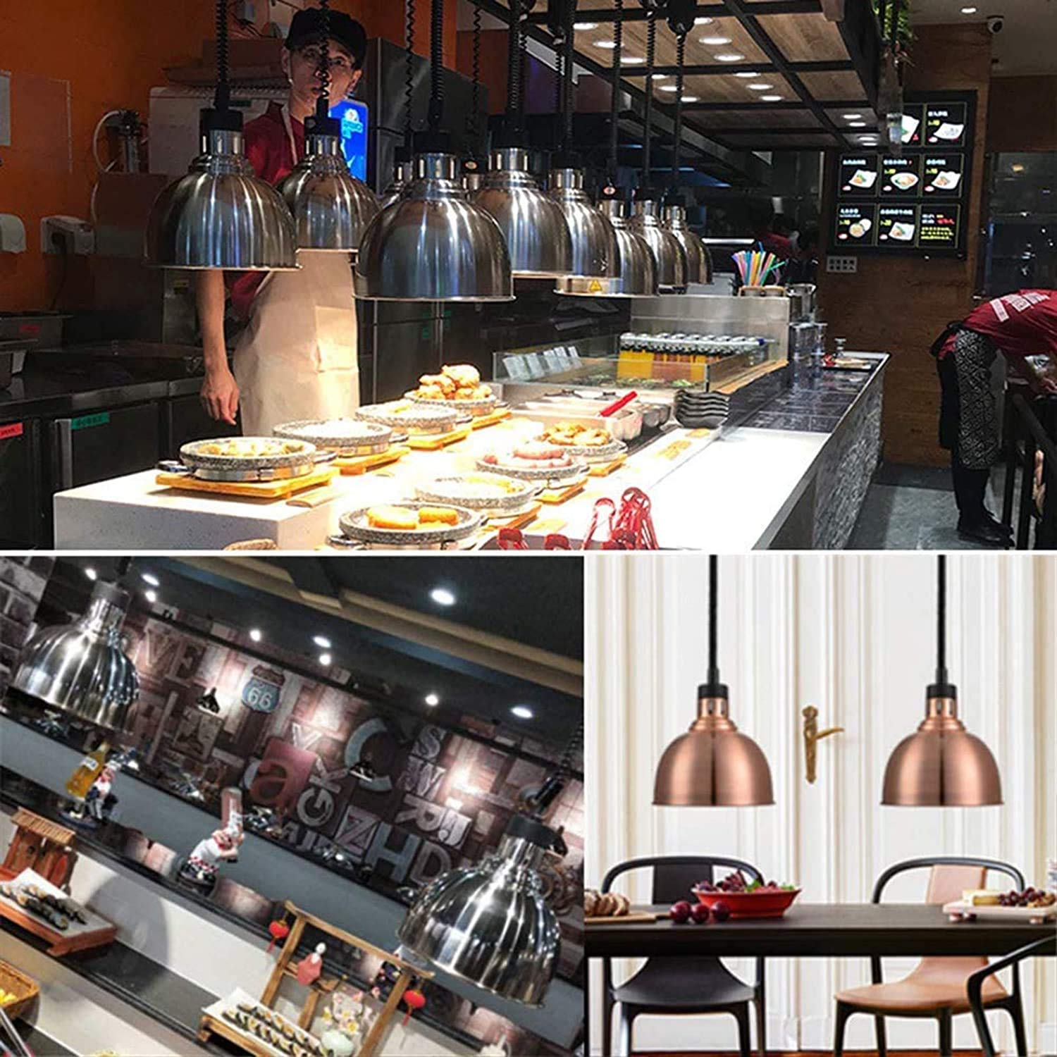 Lampa do podgrzewania żywności, lampa na podczerwień, rozszerzalna żarówka na podczerwień, 250 W, regulowana długość, 75-165 cm, restauracja/bufet/grill/pizza i barwnik 25 cm, złoty (Schwar