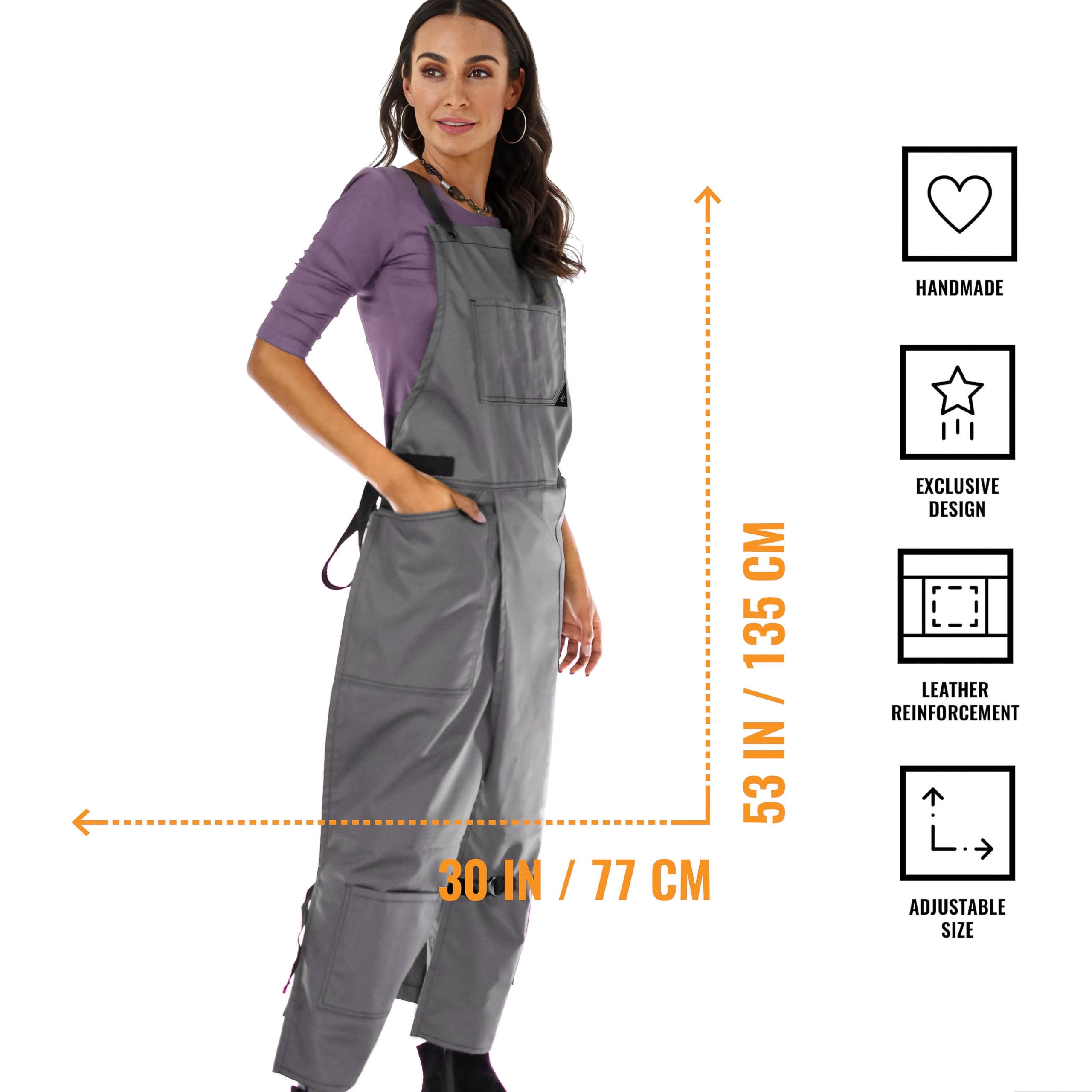 Under NY Sky Delantal Artesano - Sarga Gris Profesional - Correas de Espalda Cruzada Ajustable - Hombres, Mujeres, Ceramista, Alfarero, Mecánico, Maquinista, Jardinero, Artista, Tatuador, Manualidade