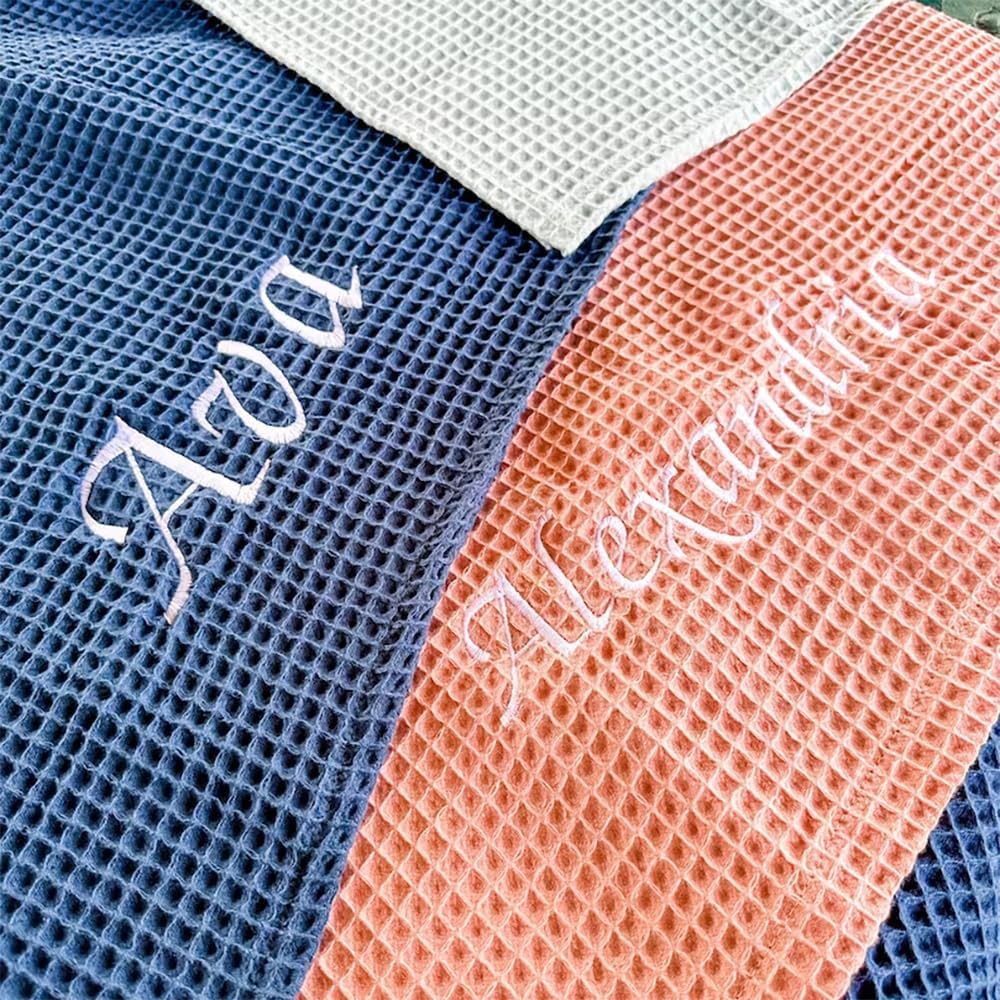 Maylian Kids Waffle Beach Towel Poncho - Custom Embroidered Personalization or Monogram - Hooded Beach Towel - Bath Towel
