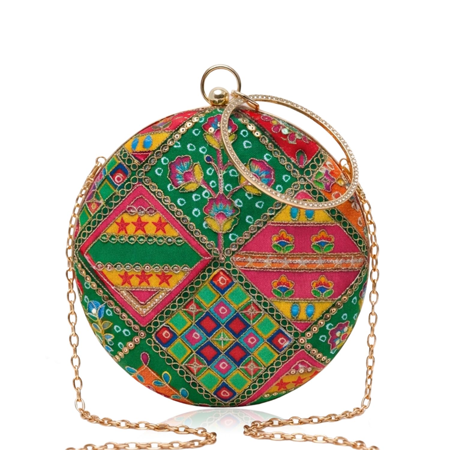 artklim Ethnic Round Embroidered Clutch Clutch Bag for Women with Detachable Strap-picture-27