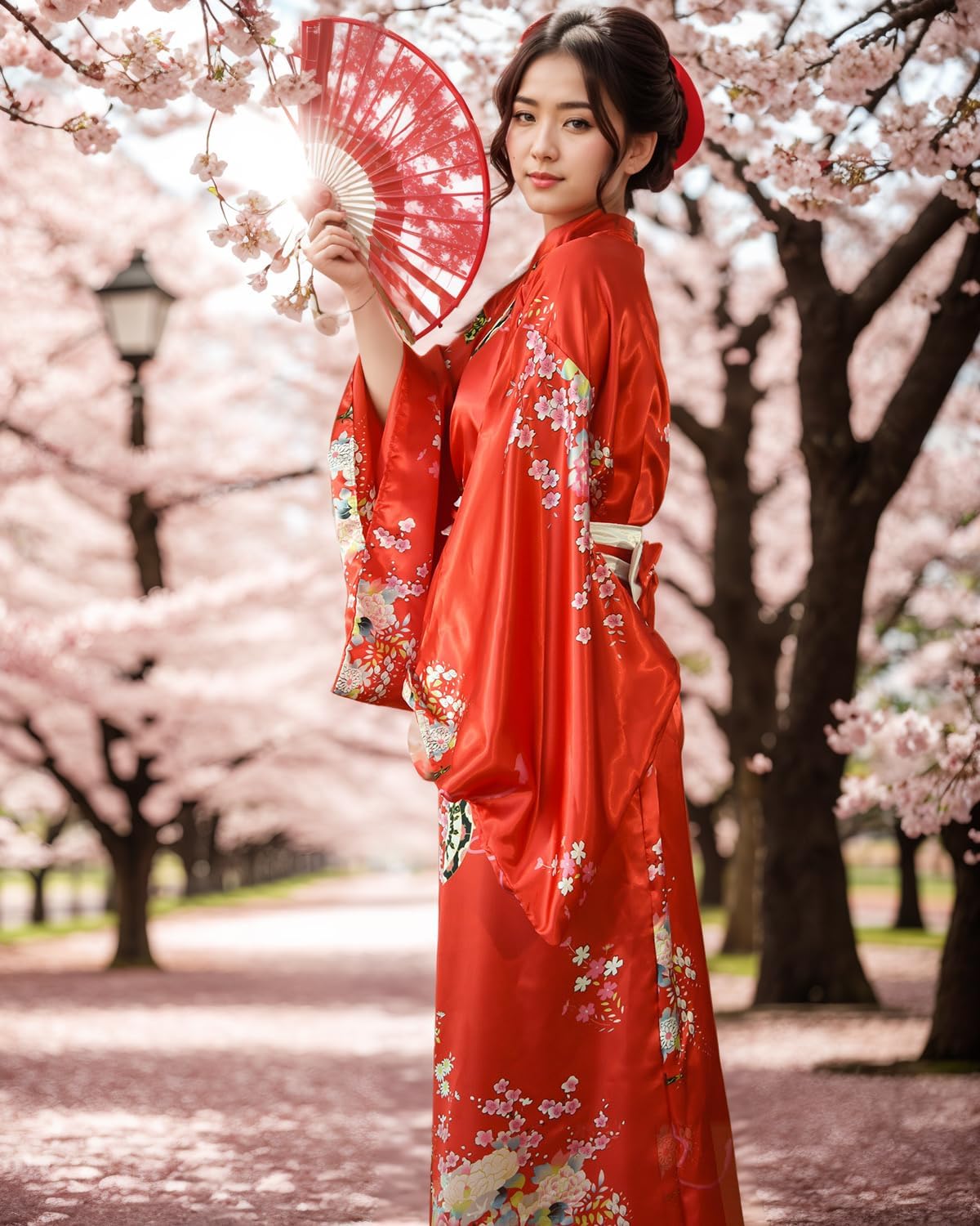 PLULON 5Pcs Japanese kimono for women, Robe Geisha Yukata Dress Blossom Satin Bathrobe japanese dress for women