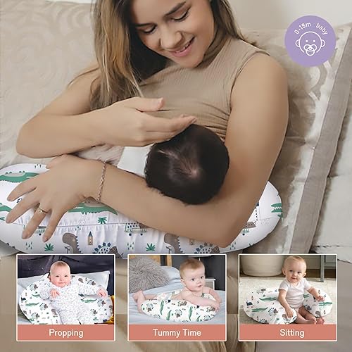 Vista 4 de Little Grape Land - Almohada de lactancia para bebés, de apoyo, alimentación con biberón, tiempo boca abajo, con funda lavable a máquina y relleno