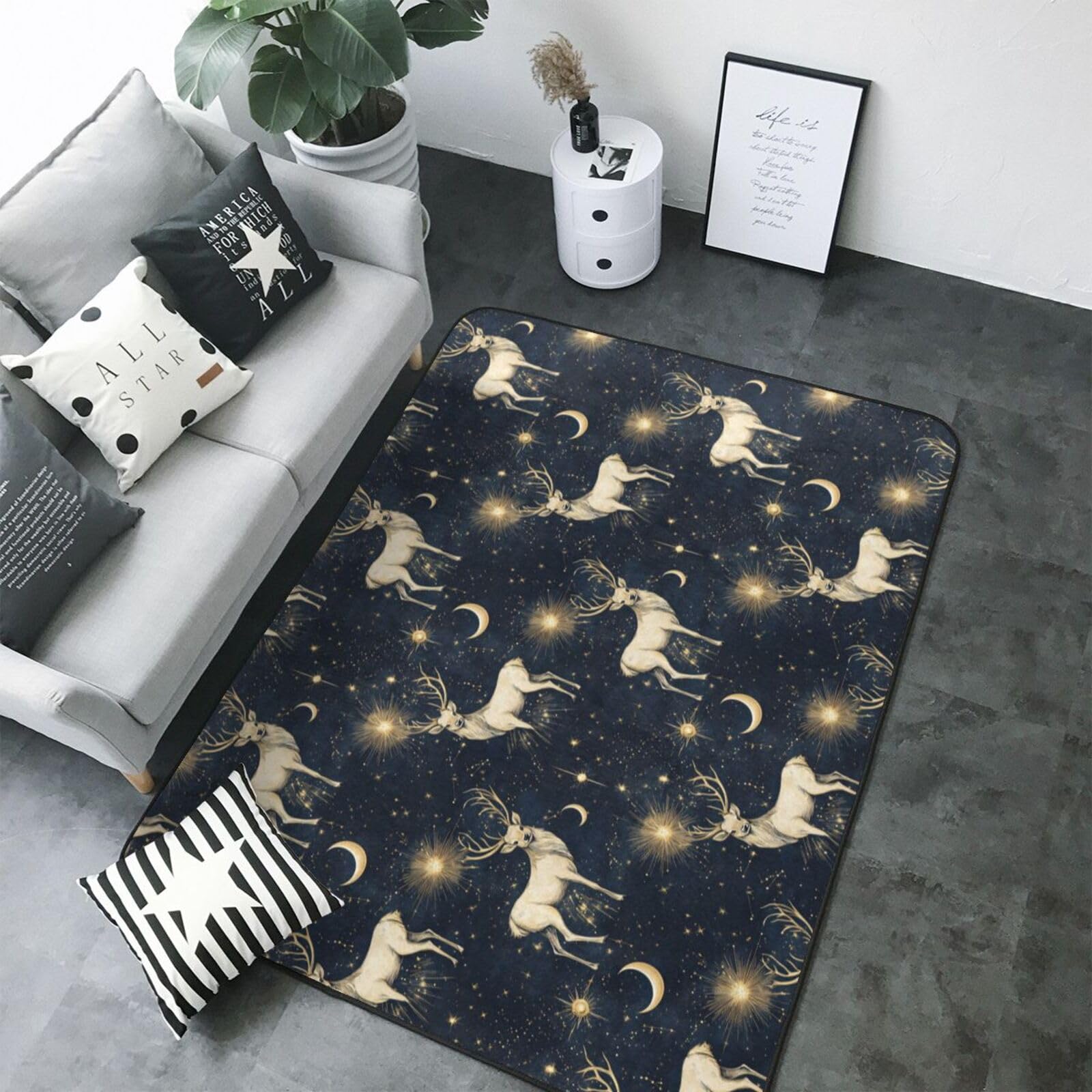 Grand tapis de salon doux lavable antidérapant chambre bleu foncé