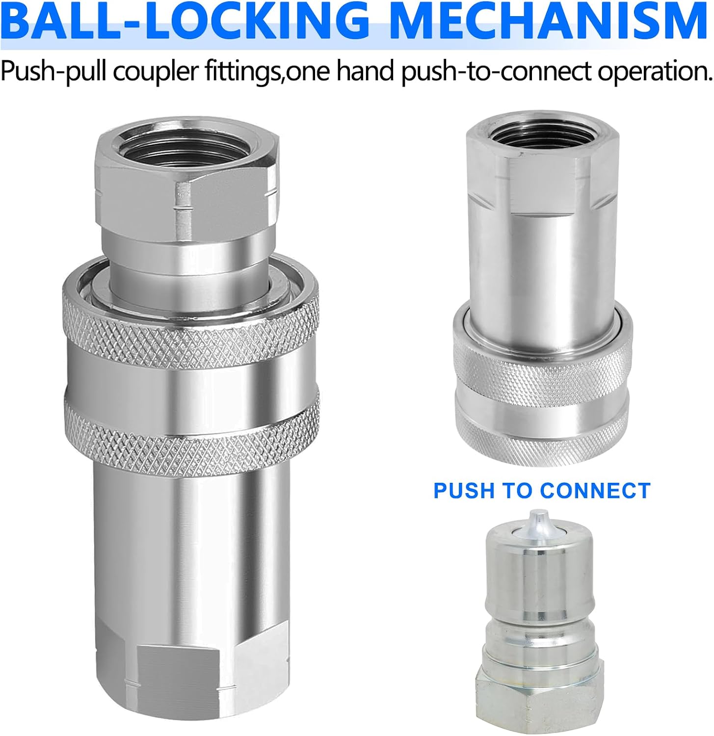 3/4" Ag ISO 7241-A Hydraulic Quick Connect Tractor Couplers with Dust Caps,Poppet Pioneer Style,Hydraulic Quick Coupler 3/4" NPT Thread & Body-1 Sets
