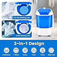 Vista 4 de COSTWAY Portable Mini Washing Machine with Spin Dryer, Washing Capacity 5.5lbs, Electric Compact Machines Durable Design Energy Saving, Rotary