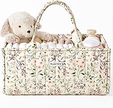 Blissful Diary Floral Diaper Caddy Organizer, Stylish Nursery Storage Basket, Gift for Baby Shower, Baby Registry Must Have, Newborn Essentials, Pastoral Daisy
