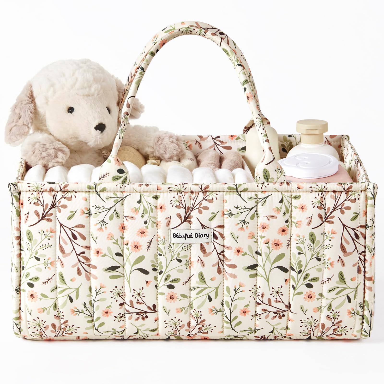 Blissful Diary Floral Diaper Caddy Organizer, Stylish Nursery Storage Basket, Gift for Baby Shower, Baby Registry Must Have, Newborn Essentials, Pastoral Daisy
