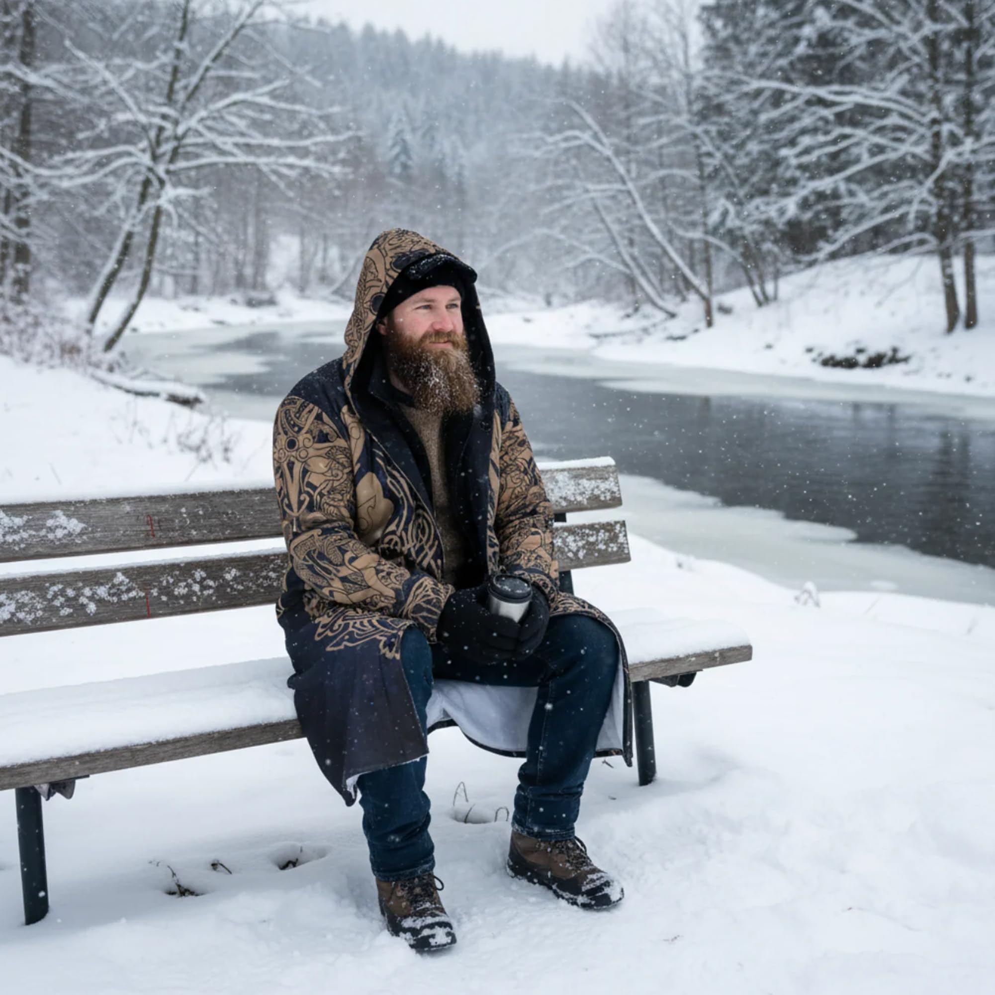 Abrigo Unisex de Fenrir - Chaqueta de Invierno Calda ma Leggera - Parka Nórdica de Cuero Sintético y Lana - Capa con Capucha Cortavientos para el Frío, Regalo para el Espíritu Guerrero