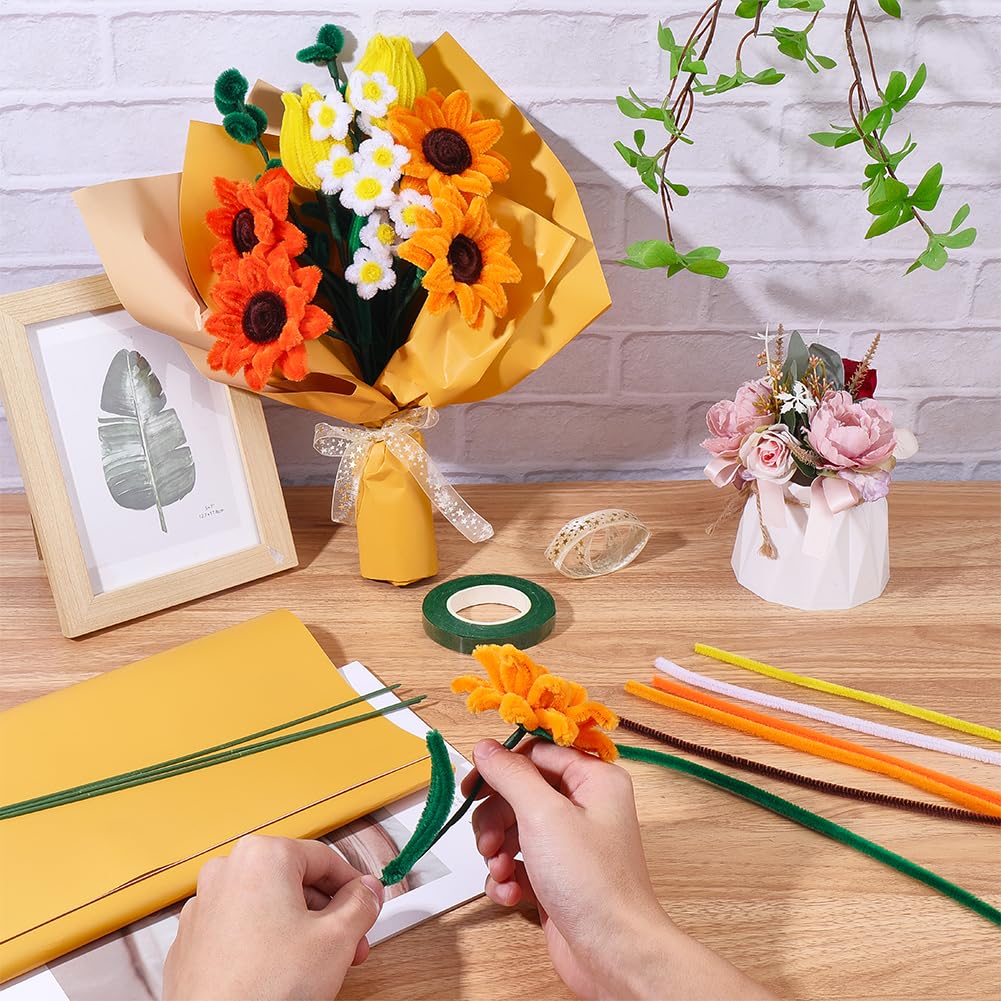 SUNNYCLUE 144 pz Kit di Scovolini per Pipa Steli di Ciniglia Fiore Gilega Girasole Floreale Autunno Scovolini per Pipa Ornamenti Creativi Kit Fai Da Te con Istruzioni Video per Progetti di Artigianato