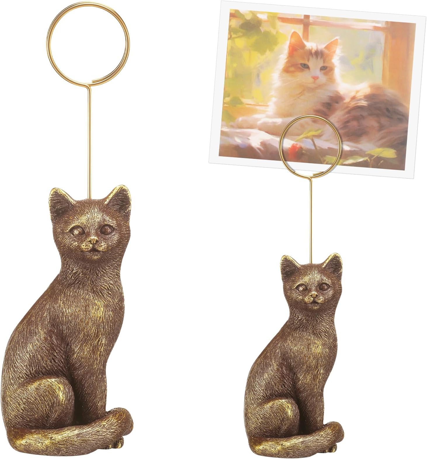 1 Pcs Resin Animal Photo Clip Holder Pet Shape Picture Frame Mother's Day Gift Pet Photo Display with Distressed Finish Place Memo Card Stand Pets Picture Clip Holder for Desk Decor (Cat)