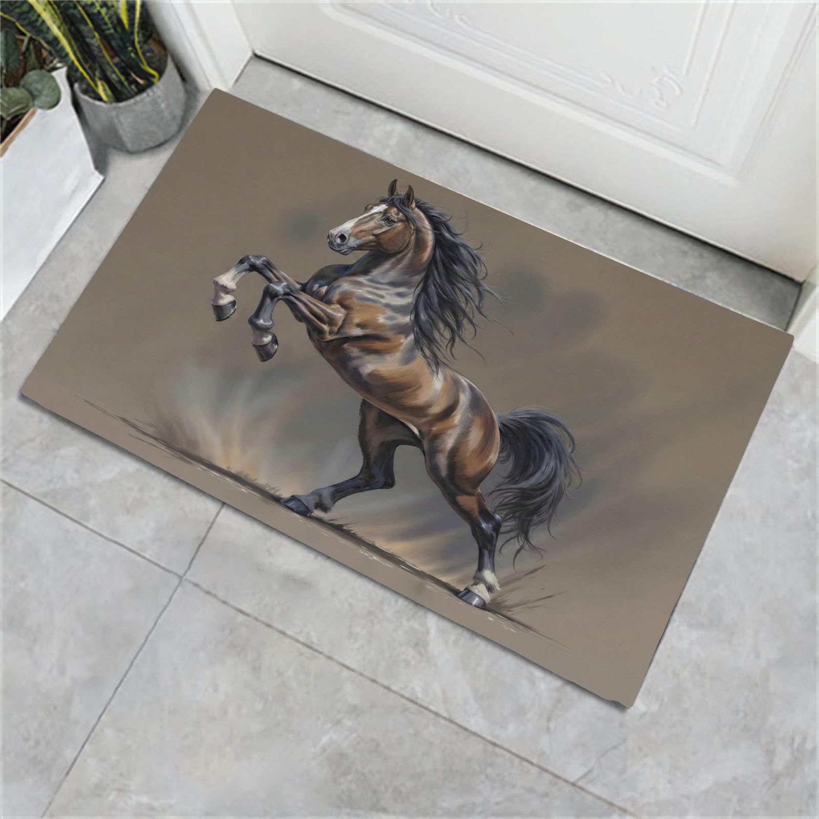 Paillasson cheval 80x120cm tapis d'entrée lavable et antidérapant à poils courts