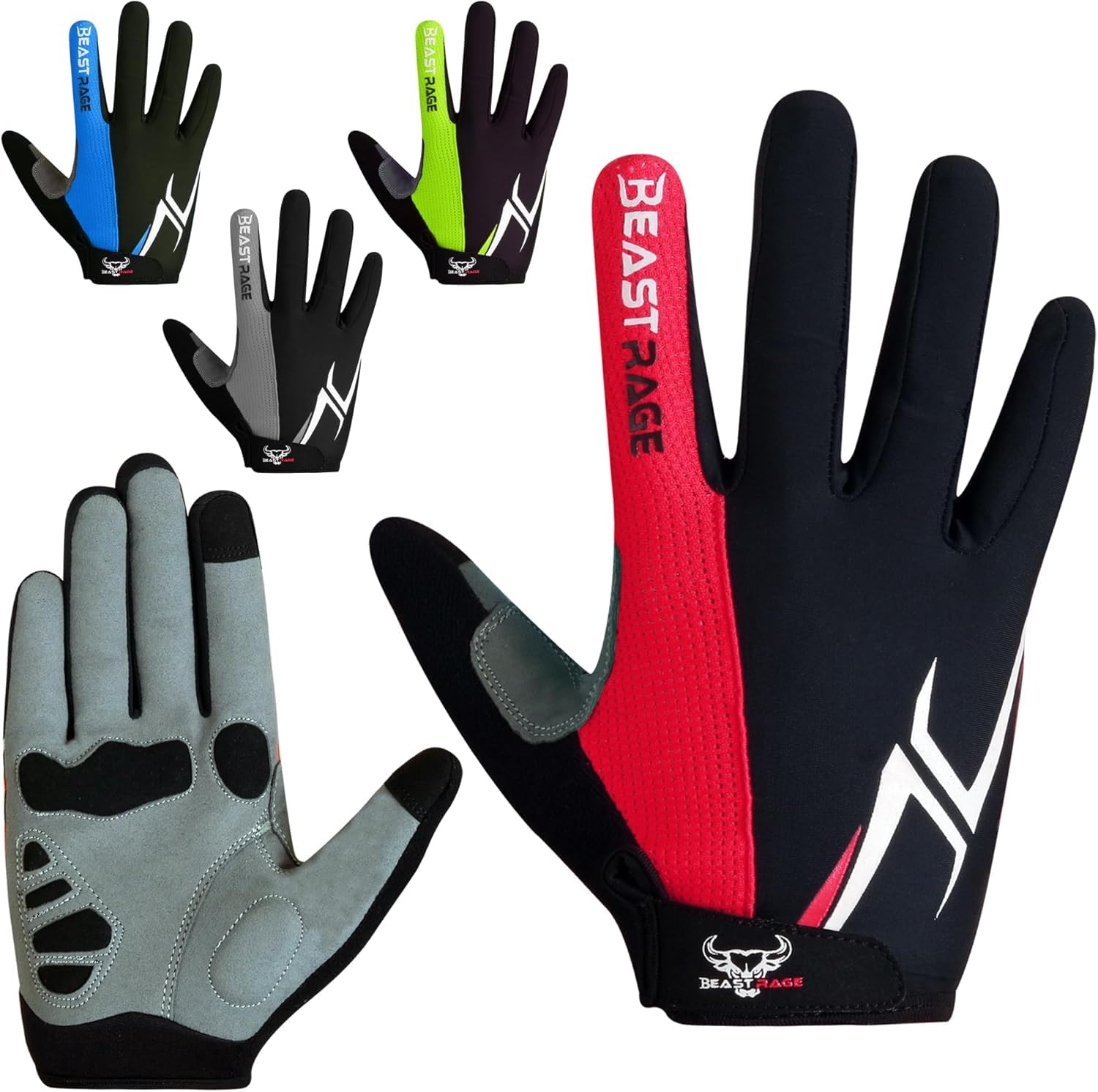 BEAST RAGE Halbfinger-Fahrradhandschuhe für Herren und Damen, Gel-gepolstert, rutschfest, stoßdämpfend, für Gewichtheben, Fitnessstudio, fingerlos, atmungsaktiv, Mountainbike-Handschuhe für MTB,
