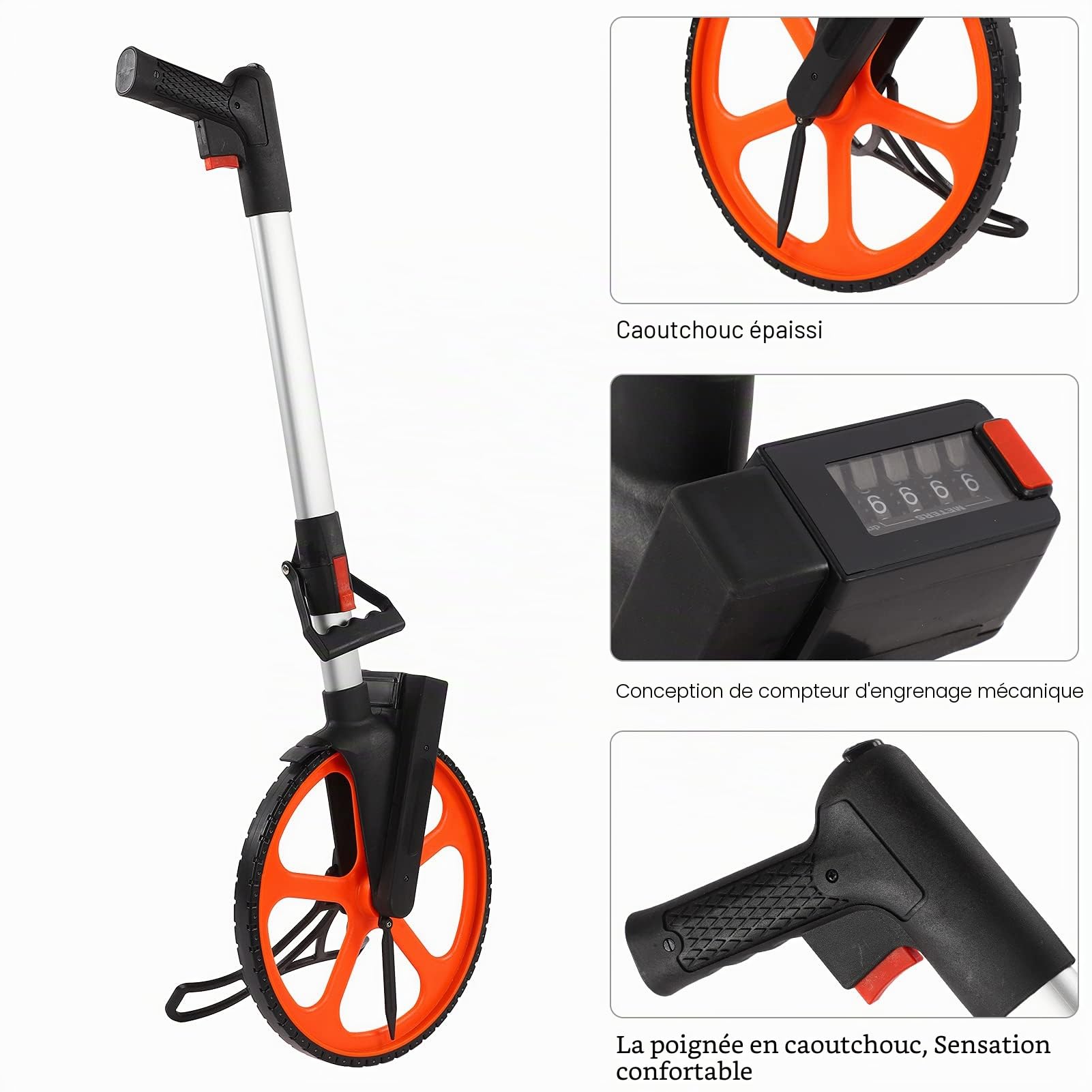Roue de mesure professionnelle avec compteur de 31 cm de diamètre, 1 m de circonférence, 9999,9 m de portée, support et sac de transport inclus
