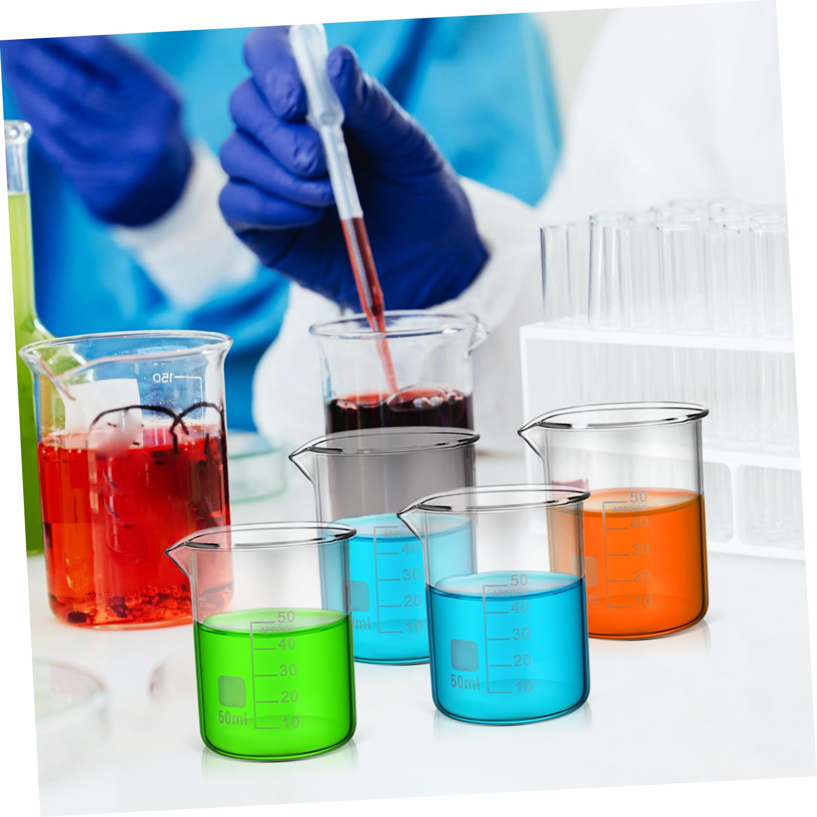 MAGICLULU Vasos de Precipitados de Vidrio 50 Ml sin Asa, Juego de 20 Unidades Marcas Graduadas Precisas, Cristalería de Laboratorio Transparente para Experimentos Científicos y Medición