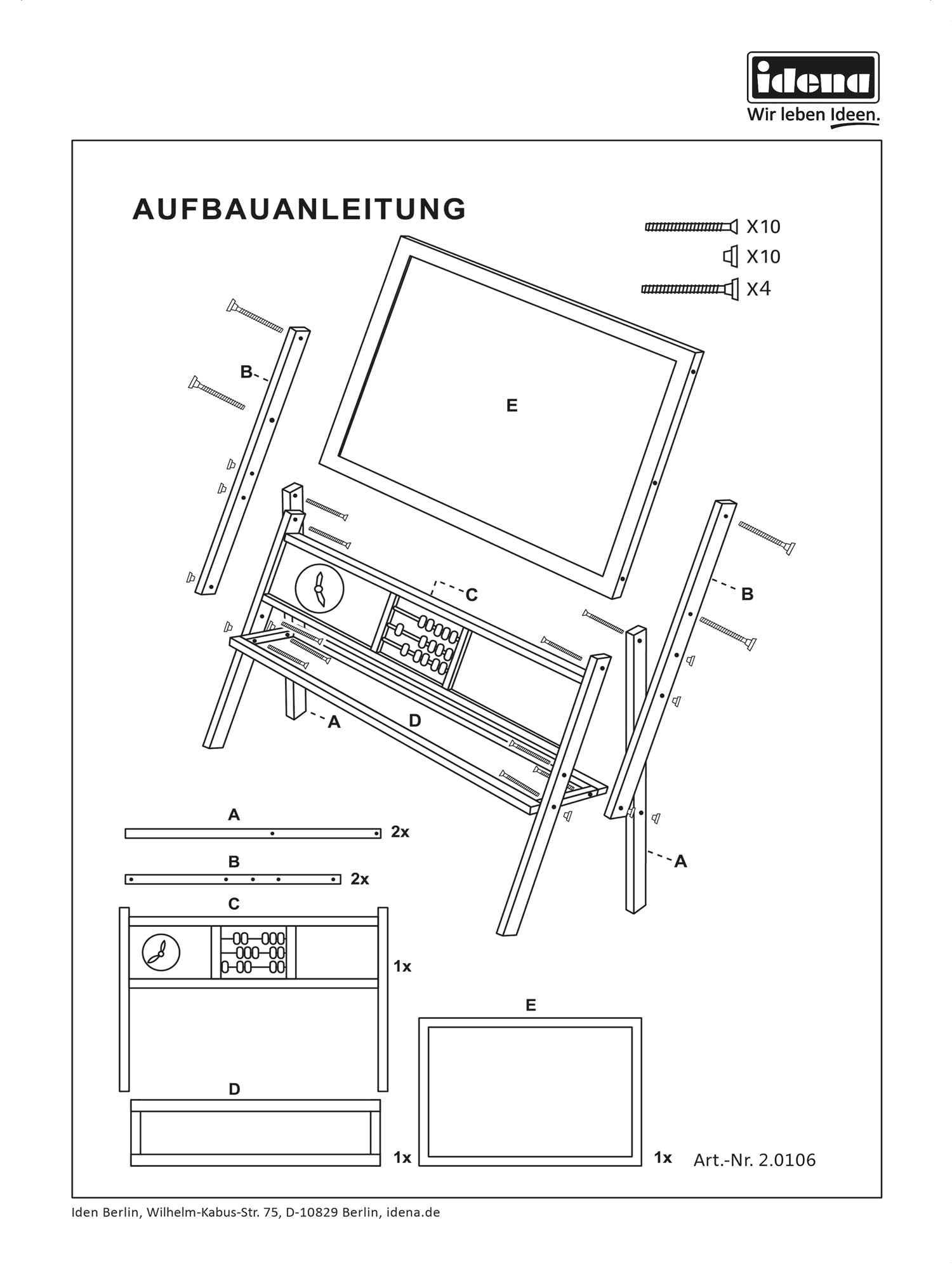 Idena 20106 - Magnet-Standtafel mit Ablage, 2 seitig mit Kreidetafel und Whiteboard, ca. 76 x 38 x 118 cm groß, zum Malen, Schreiben und Rechnen
