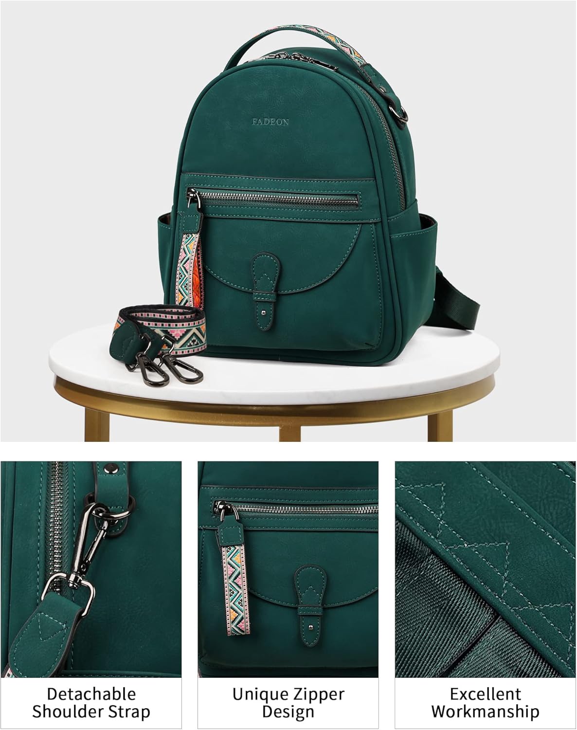 FADEON Mini Backpack Purse for Women, Designer Leather Cute Roomly Small Backpacks, Ladies Shoulder Backpack Fashion Handbag - Image 5