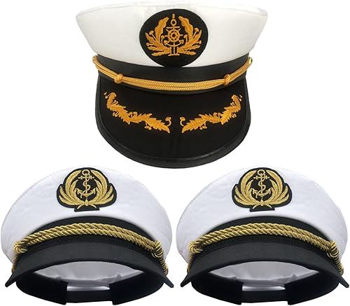 LUOZZY 3 piezas de sombrero de capitán para hombres y mujeres, sombrero de marinero bordado Almirante azul marino, sombrero de capitán y marineros,