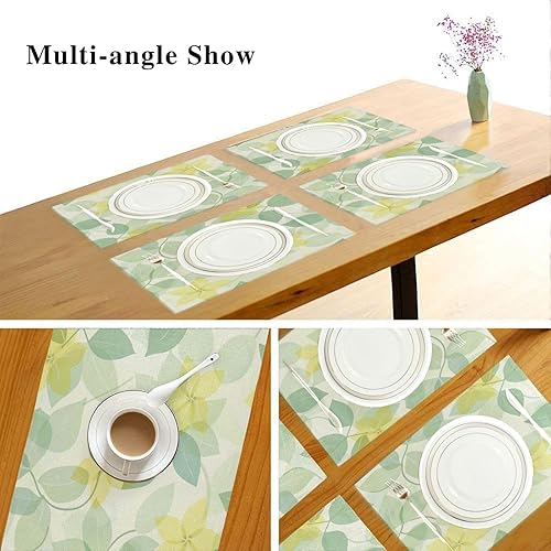 Miniatura 6 de Manteles individuales limpiables personalizados con flores suaves y frescas, color amarillo limón, verde claro, para mesa de comedor, rústico,