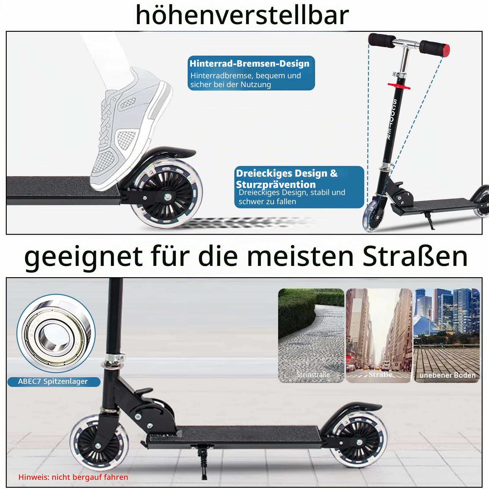 2-rädriger Kinder Scooter 5-8 Jahre, faltbar, höhenverstellbarer Lenker | Roller für Kinder, leicht, Kinderroller mit Leuchträdern, klappbarer Kinderscooter, beleuchtete Räder, Hinterradbremse