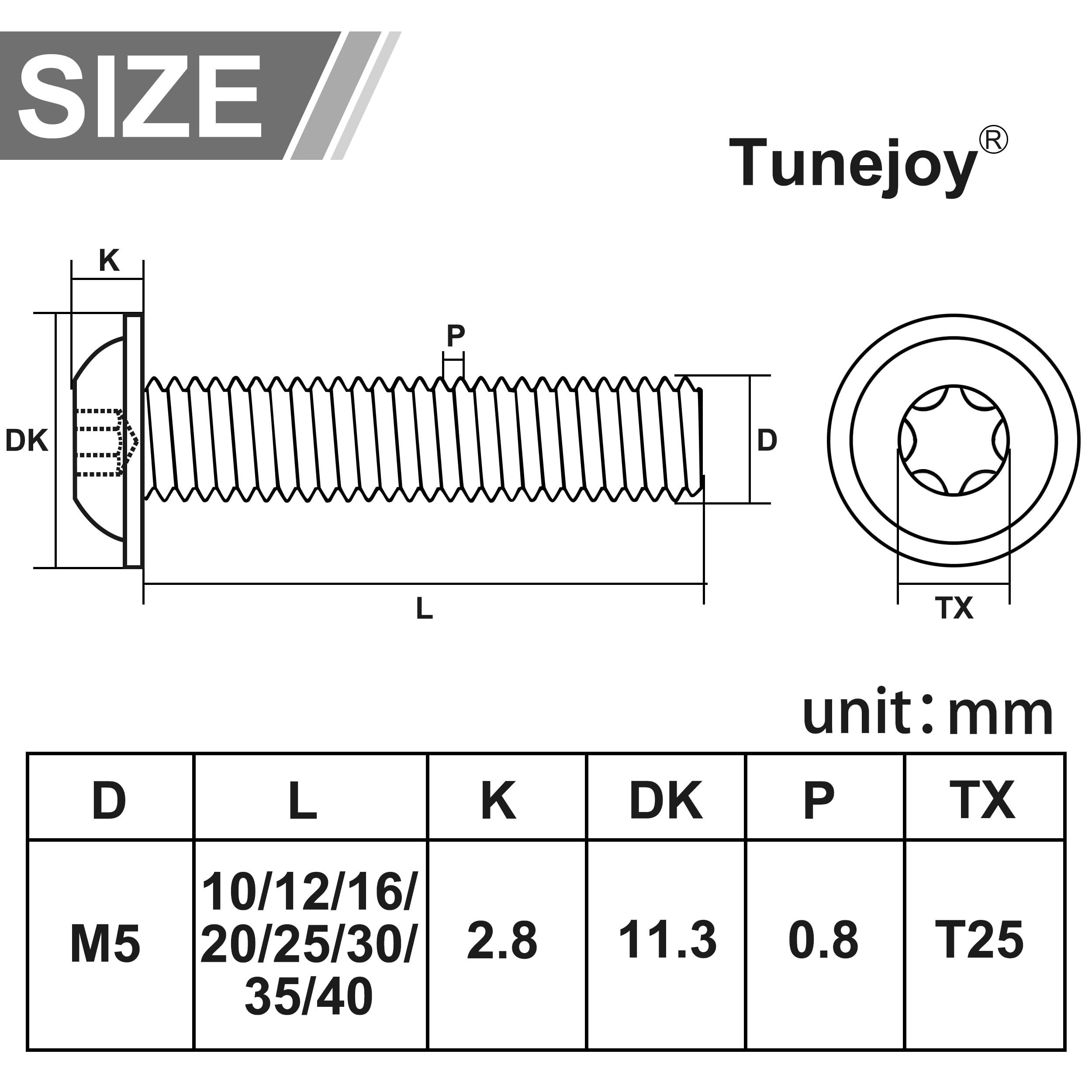 Tunejoy Viti a Testa Bombata Torx Nero con Flangia M5 x 40 mm Vite a Testa Esagonale Bulloni in Acciaio Inox A2 V2A Viti a Brugola con Chiavi a T25 Filettatura Completa 20 Pezzi