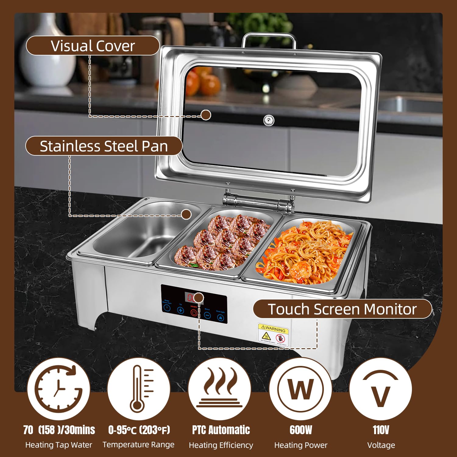 Juego de platos de trituración eléctricos: plancha de acero inoxidable con control de temperatura (tercer tamaño)