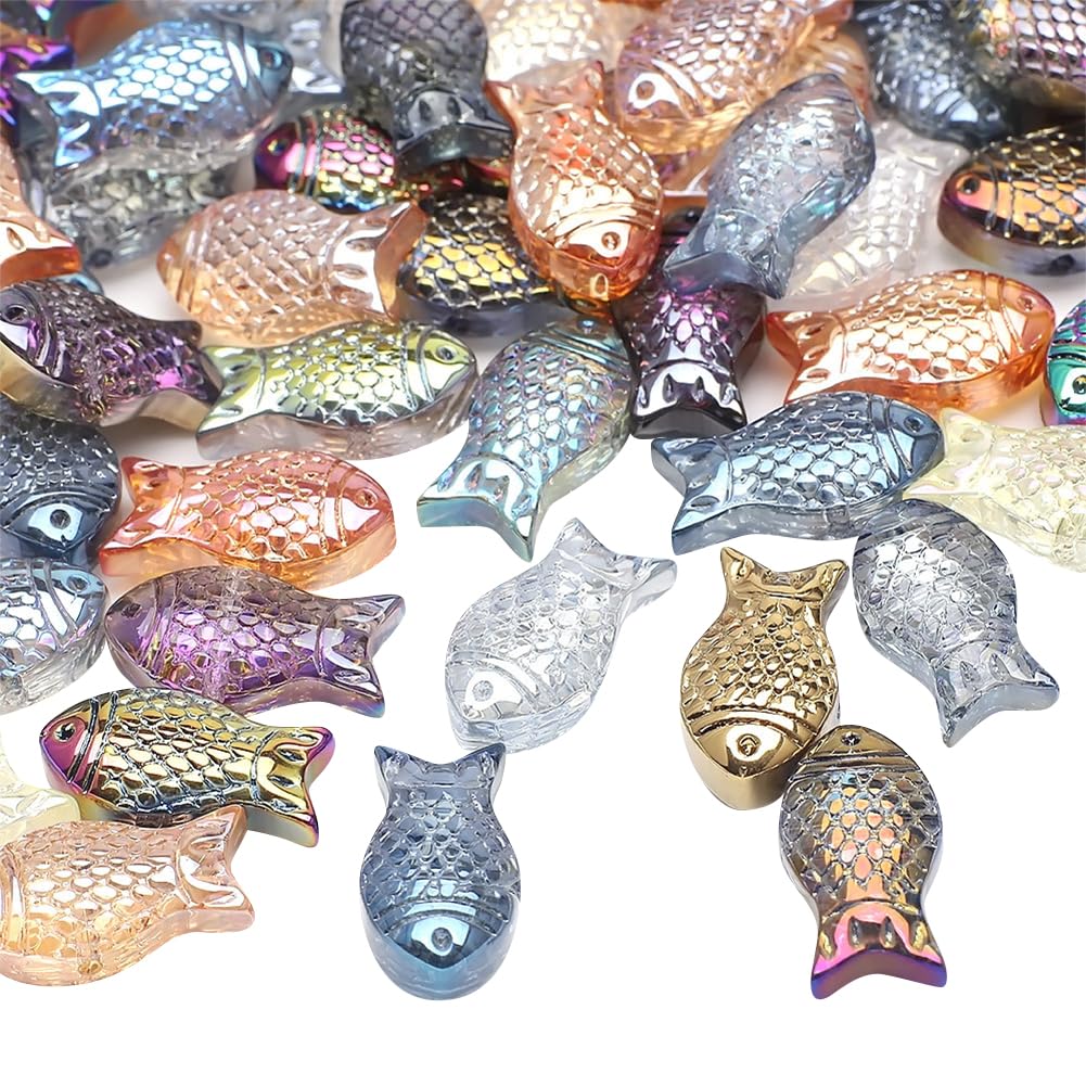 HugeDE 120 Pcs 8x15mm Spacer Glass Fish Beads Colorful Small Fish Beads Sea Animal Beads Jewelry Making Loose Beads Decorative Cute Fish Charms for Crafts