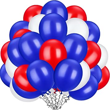 Tecunite 100 Pcs Red White Blue Balloons, 13 Inch | Latex Round Balloon for Veterans Day, Patriotic Party Christmas Wedding Birthday, Colorful Festive Holiday Decoration