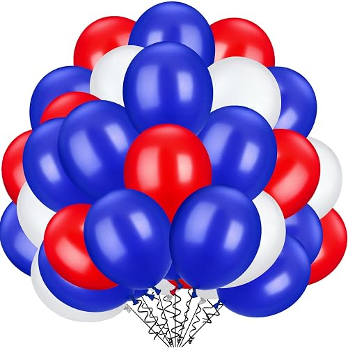 TecUnite 100 Pcs Red White Blue Latex Balloons 13 Inch Colorful Round Balloons for 250th Anniversary Graduation Wedding Birthday 4th of July Independence Day Patriotic Party Decoration