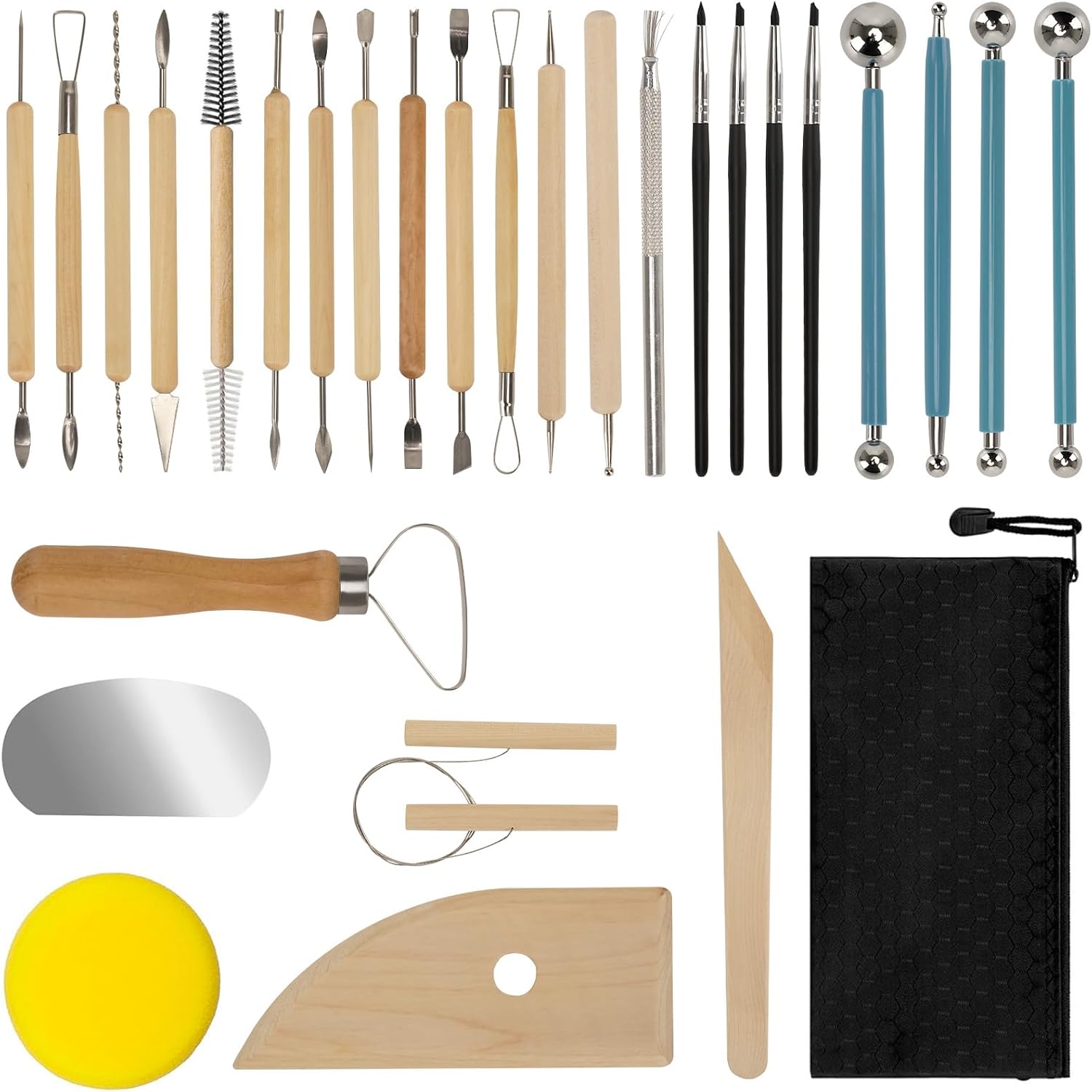 Kit com 32 Ferramentas para Escultura em Cerâmica | Ideal para Argila, Kit de Ferramentas para Cerâmica Fria, para Escultura e Criação de Obras de Arte e Uso Doméstico