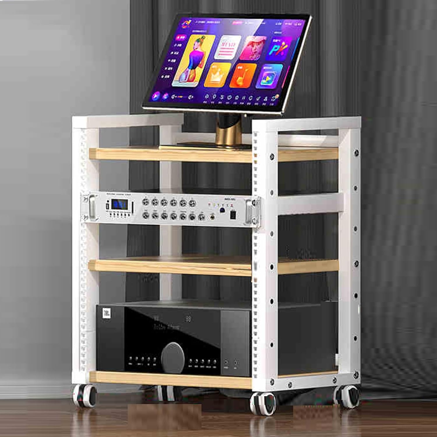 Media Stand, Audio Rack, Portable Media Storage Rack,Audio Rack,Video Game Storage,for Entertainment Stereo Components, Multi-Function Height Adjustable