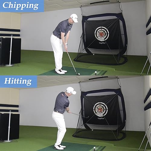 Miniatura 6 de Gagalileo Red de práctica de golf, red de golf desplegable rápida para conducción en el patio, uso en interiores con tela objetivo, bolsa de
