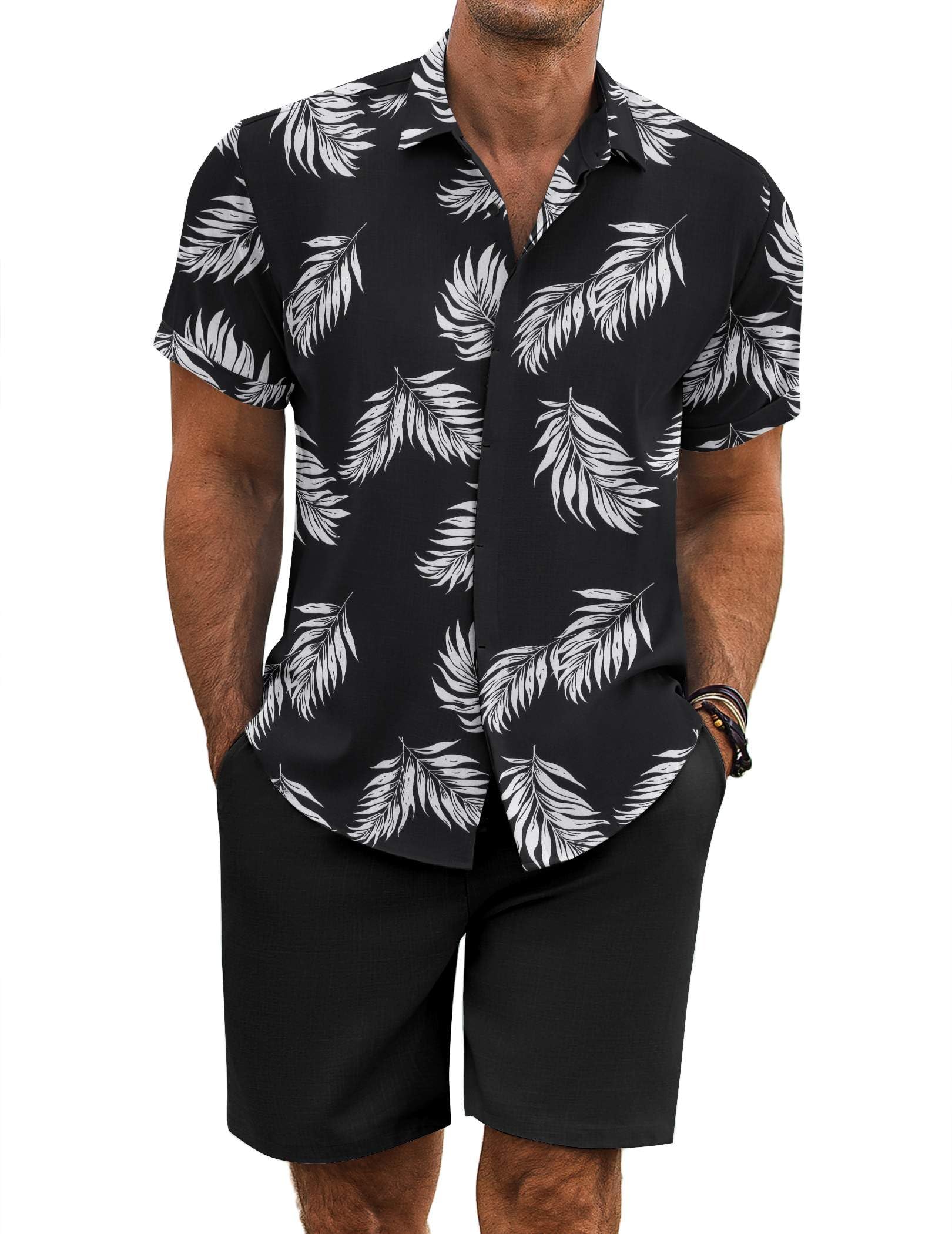 COOFANDY Men's Summer Beach Outfits 2 Piece Short Sleeve Shirts and Shorts Vacation Texture Linen Sets for Men