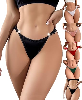 Womens Satin Lace Thong Panties Silkly G-String Thongs Sexy Lace Underwear Shiny Tanga Briefs