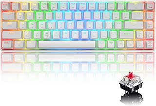 60% True Mechanical Gaming Keyboard Type C Wired 68 Keys LED Backlit USB Waterproof Keyboard 18 Chroma RGB Lighting Backlight Full Anti-ghosting Keys for Gamers and Typists (White/Red Switch)