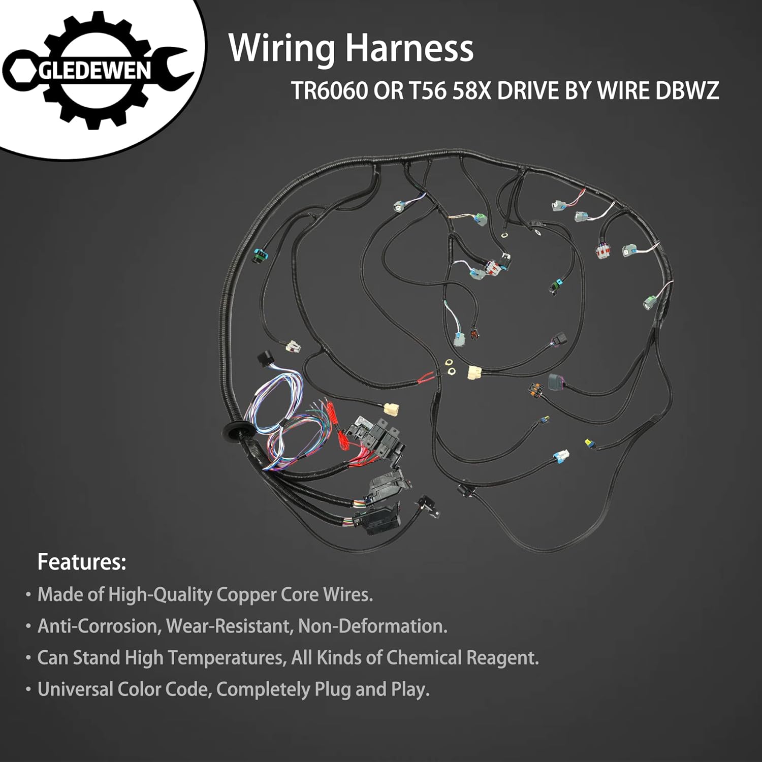 Standalone Wiring Harness 6.2 L, TR6060 T56 58X DBWZ, Compatible with 2006-2015 LS3 LS2 Vortec Engine, LS Swap Engine Harness, Stand Alone Wiring Harness, LS Wire Harness, Drive by Wire Throttle Body