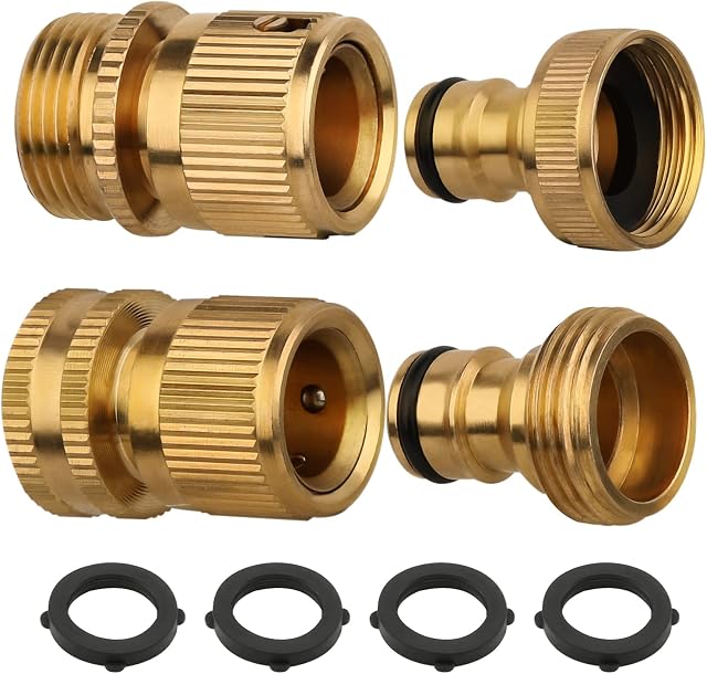 2 Pair 3/4 Inch Brass Hose Connector Adapter Garden Quick Hose Connector Faucet Adapters for Garden Lawn Water Hoses with External Threads